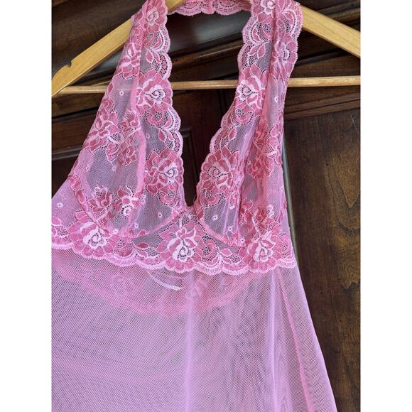 Vintage Victoria’s Secret Teddy XS bubblegum Pink Sheer Lace Babydoll Lingerie - Picture 3 of 7